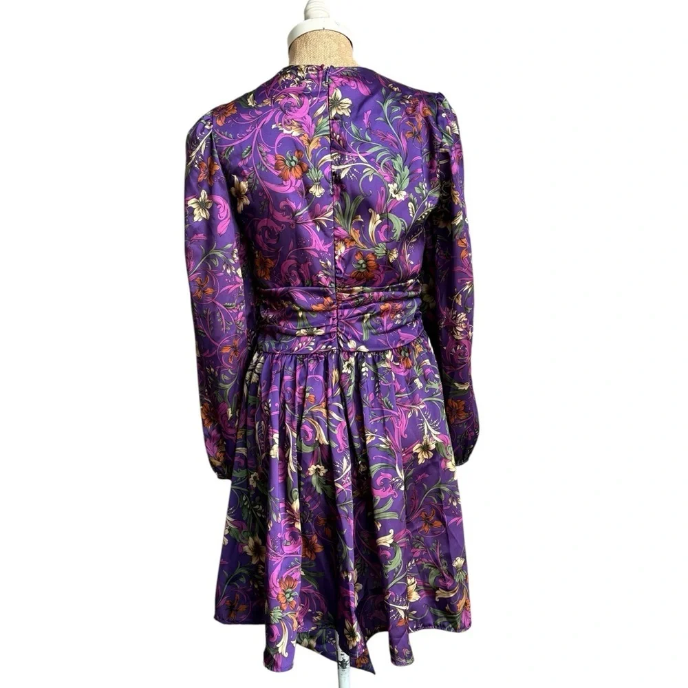 Vanessa Scott Purple Botanical Floral Mini Dress Size SMALL NWT
